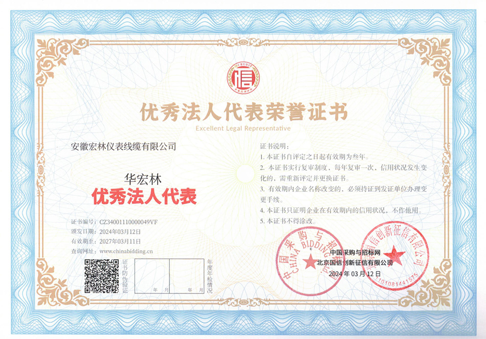 优秀法人代表荣誉证书